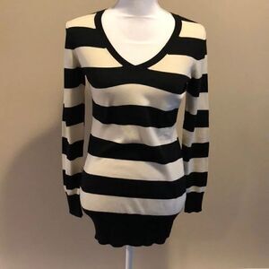 Milly Cream & Black Striped V Neck Sweater